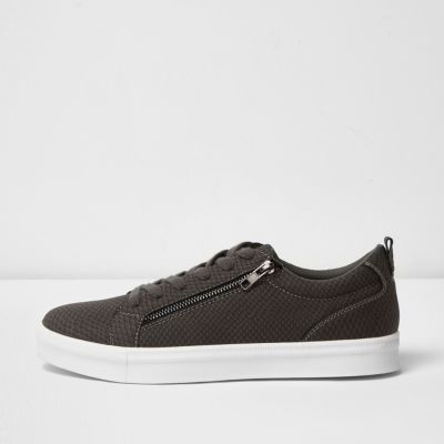 Grey lace up trainer with zip detail
